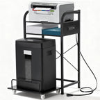 3-Tier Printer and Shredder Stand with Pull Out Shelf, 20" L x 14" W x 34" H Floor-Standing Printer Shredder Stand with Power Outlet, Printer Stand with Shredder Storage, Office Storage Rack