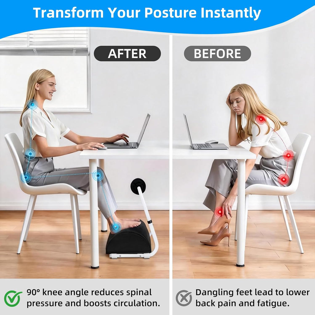 Adjustable Foot Rest Under Desk Footrest Wide Leg Rest 3 Height Positions with Detachable Foam Cushion for Desk Office Gaming Chairs