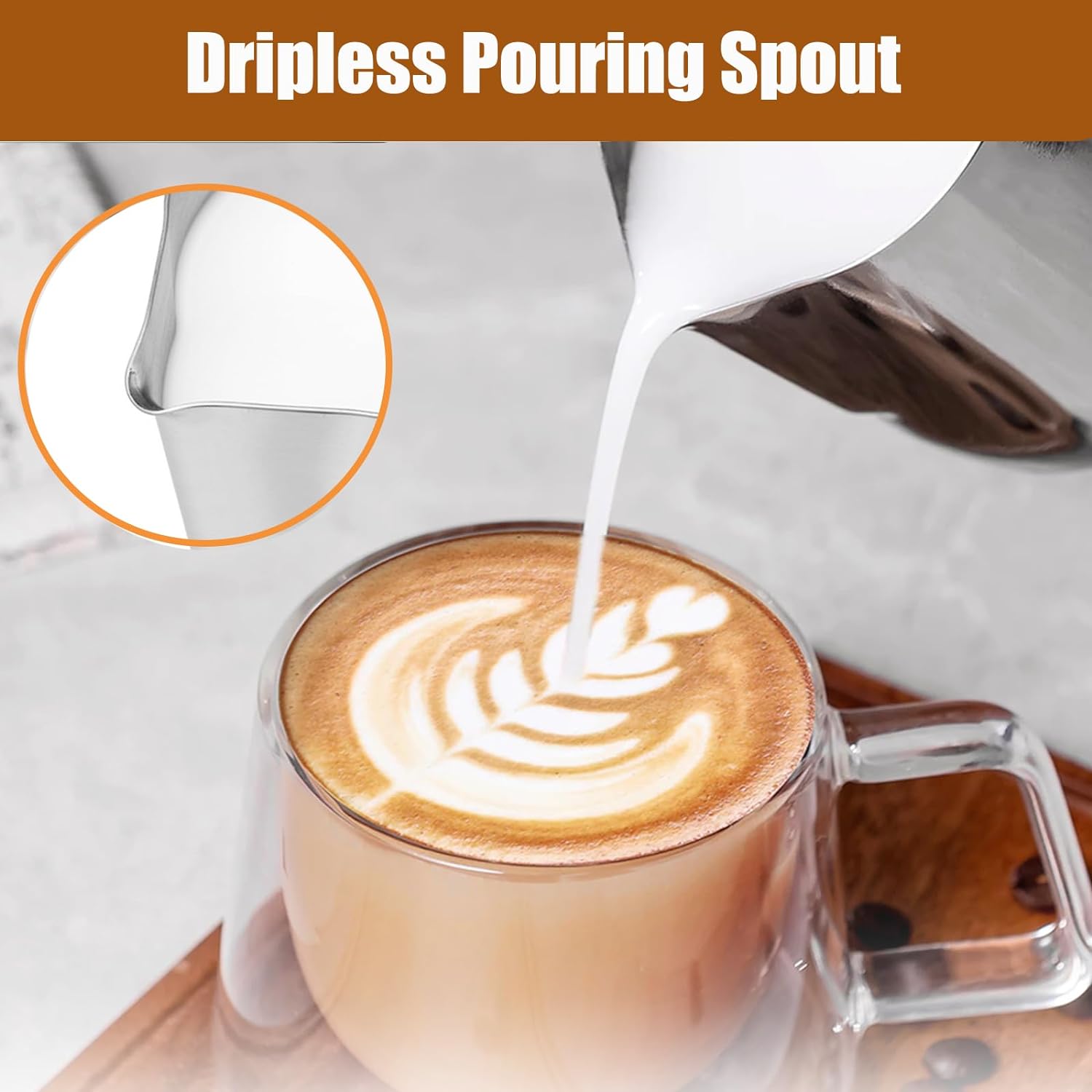 Milk Frothing Pitcher 20 OZ (600ML), Espresso Steaming Pitchers with Anti-scald Handle, Milk Frother Cup Stainless Steel for Coffee Cappuccino Latte Art, Milk Steamer Cup Coffee Milk Pitcher