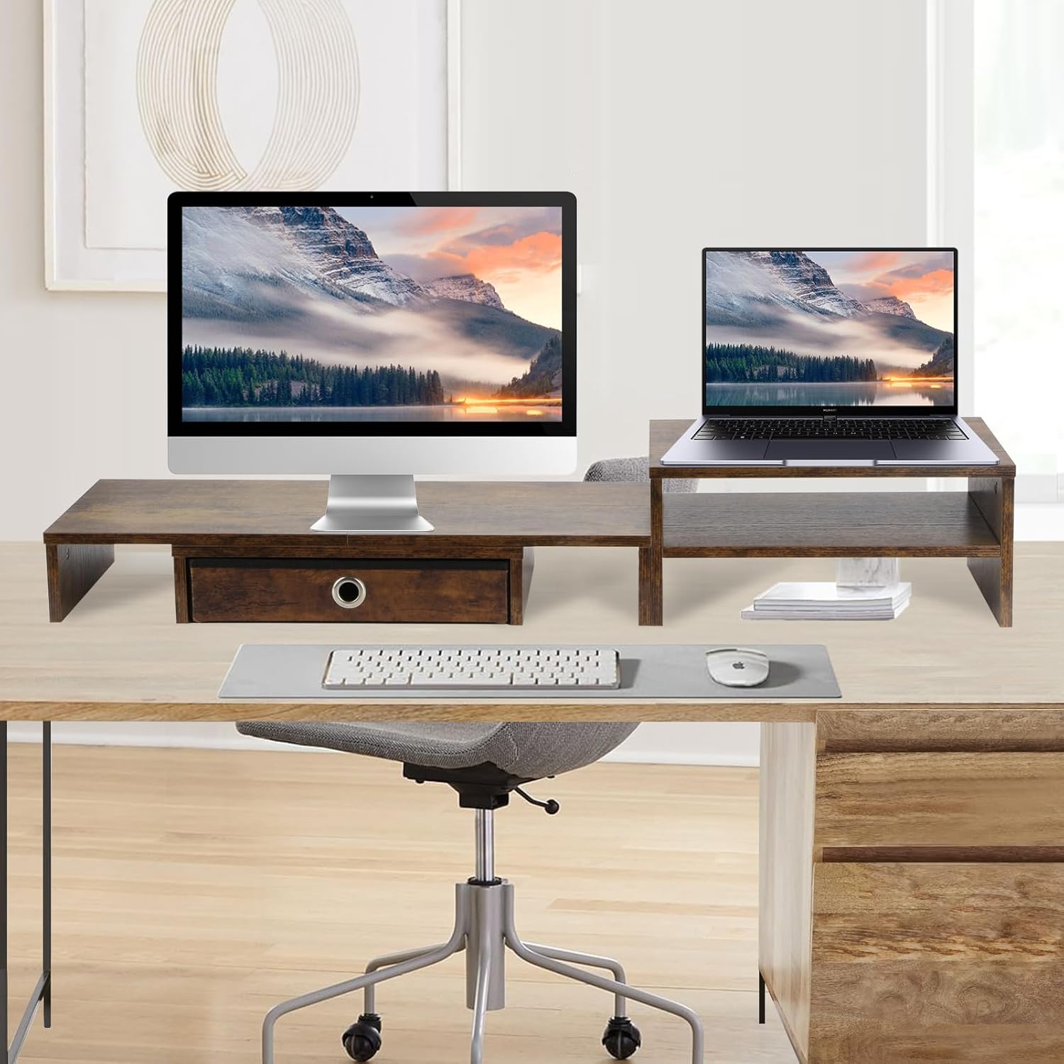 Monitor Riser for 3 Monitors - Triple Monitor Stand with Drawer