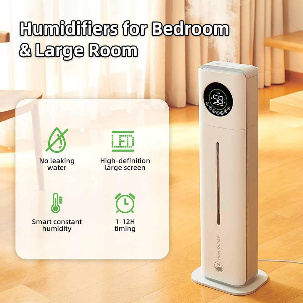 9l/2.4Gal Air Humidifier for Home, Floor Standing Humidifier for Large Room, Top Fill Humidifier with Built-in Filtration, Automatic Shut-Off, Touch & Remote Control, Essential Oil Box