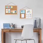 2 Pack Bulletin Board 16”x12” (1 Cork Board + 1 Cork Whiteboard Combo), Hanging Cork Board for Walls with Wood Frame, Notice Board Vision Board for Display Schedules Photos & Memos
