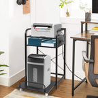 3-Tier Printer Stand with Pull out Shelf for Shredder,20" L x 14" W x 34" H Floor-Standing Desk Side Shredder Stand,Printer Stand with Storage and Power Outlet,Office Storage Shelf Rack for Fax