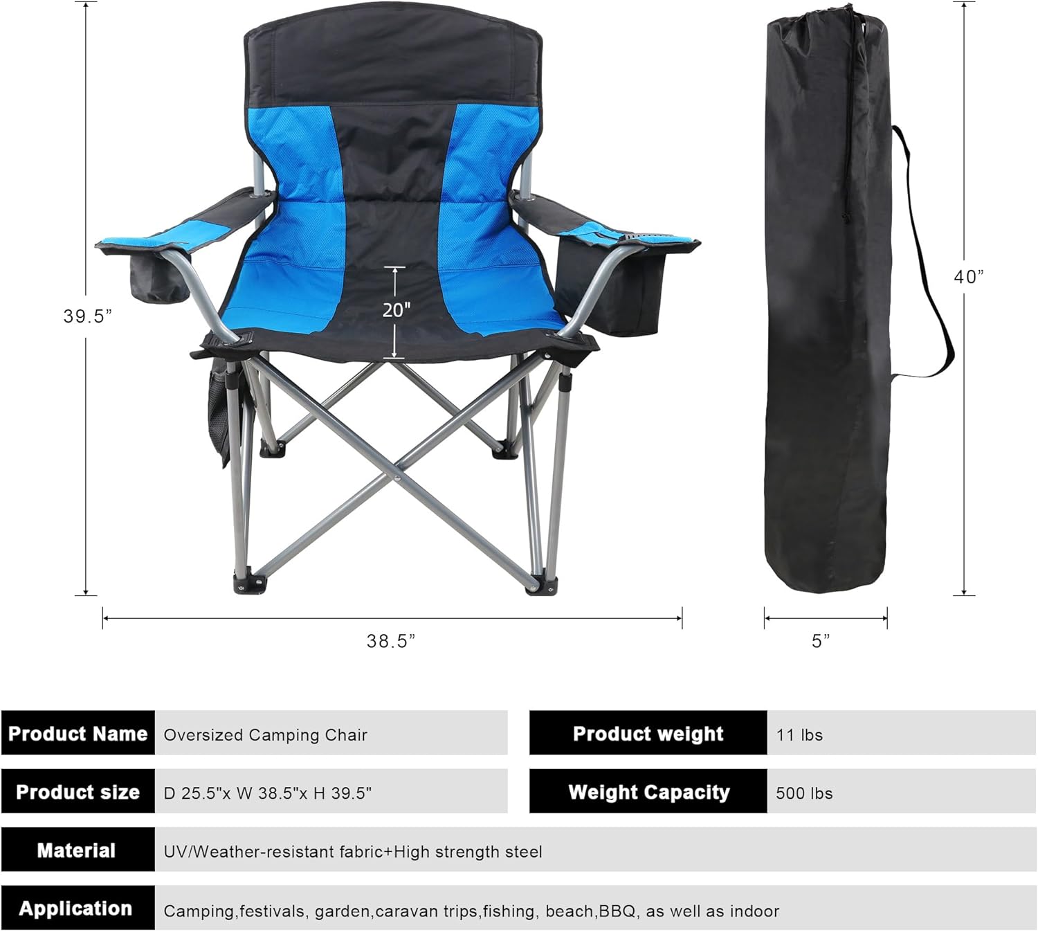 Beach Chair for Adults, Oversized Camping Chair 500lb