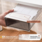 2Pcs Under Desk Storage Drawers Slide Out,Large&Medium, Stick On Desk Drawer Under Desk,Under Desk Organizer Hidden Under Table Drawer for Home Office School Organization and Storage-Transparent Black