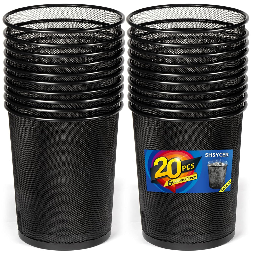 20 Pack 6 Gal Mesh Office Trash Can, Black, Waste Basket Trash Can for Near Desk for Office, Home,School