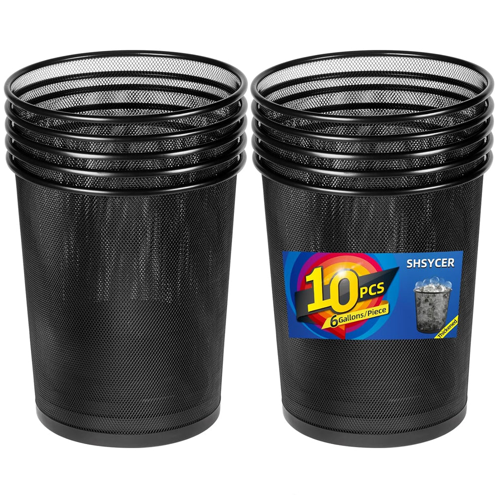 Black Mesh Trash Cans, 10-Pack 6 Gal Mesh Office Trash Can, Open Metal Wire Wastebaskets, Waste Basket Trash Can for Near Desk,Recycling Garbage Container Bin for Office, Home,School