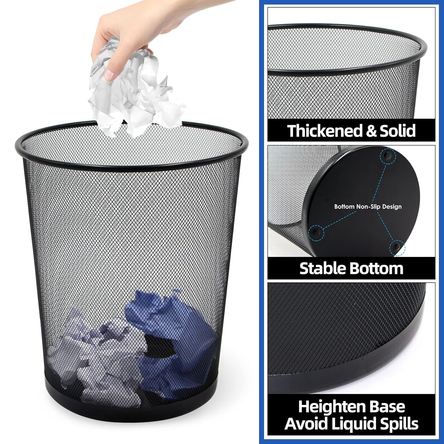 Black Mesh Trash Cans, 10-Pack 6 Gal Mesh Office Trash Can, Open Metal Wire Wastebaskets, Waste Basket Trash Can for Near Desk,Recycling Garbage Container Bin for Office, Home,School
