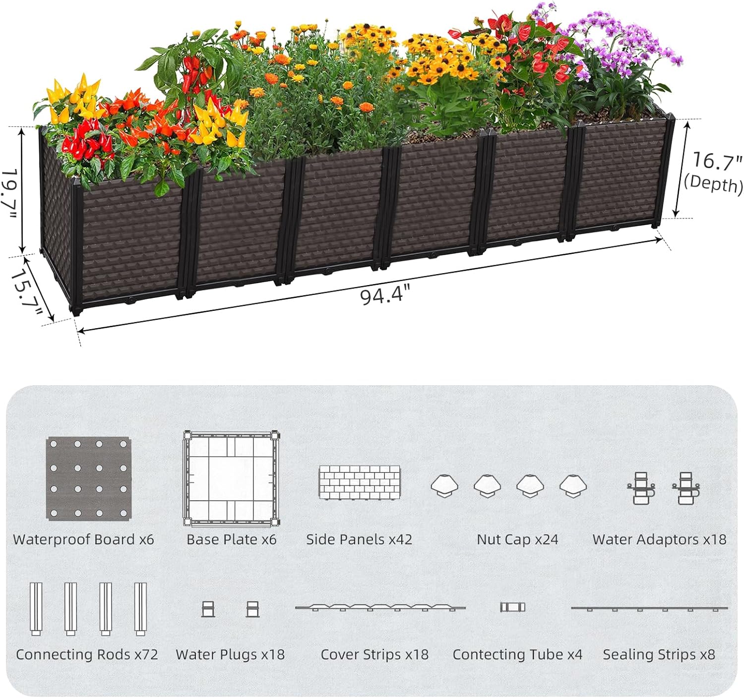 Large Planters for Outdoor Plants - Deepened 20" H, Raised Beds for Gardening Self Watering, Elevated Planter Box with Legs, Rectangular Garden Planters for Outdoor Plants Flowers, 94.4"L x 15.7"W
