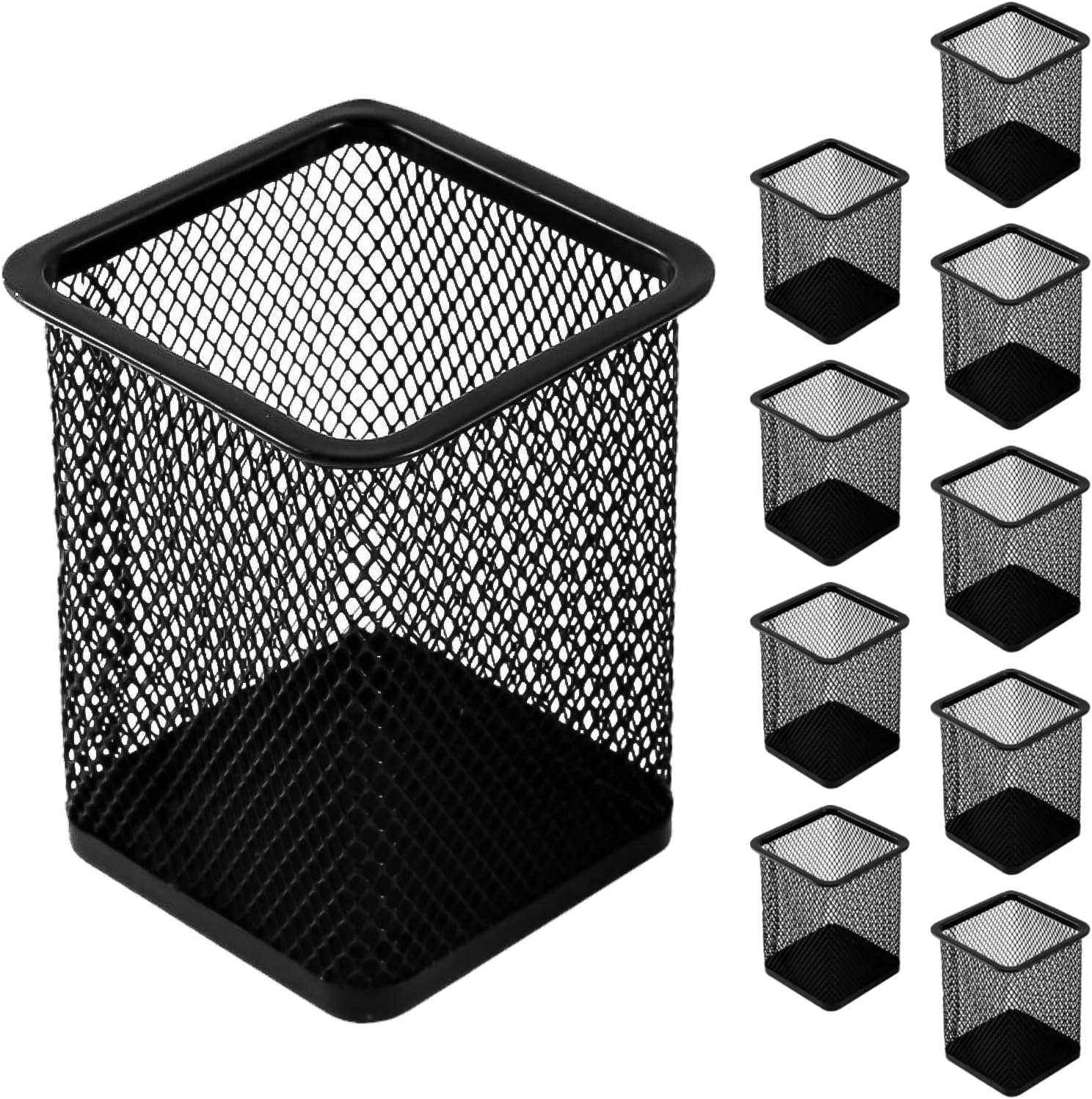 TooCust Black Mesh Pen Holder,12 Pack Square Pencil Cups,Classroom Organization,Pencil Holders,Wire Mesh Pen Holder Makeup Brush Holders Pencil Cup for Desk,Office Supplies, 3.8" H.