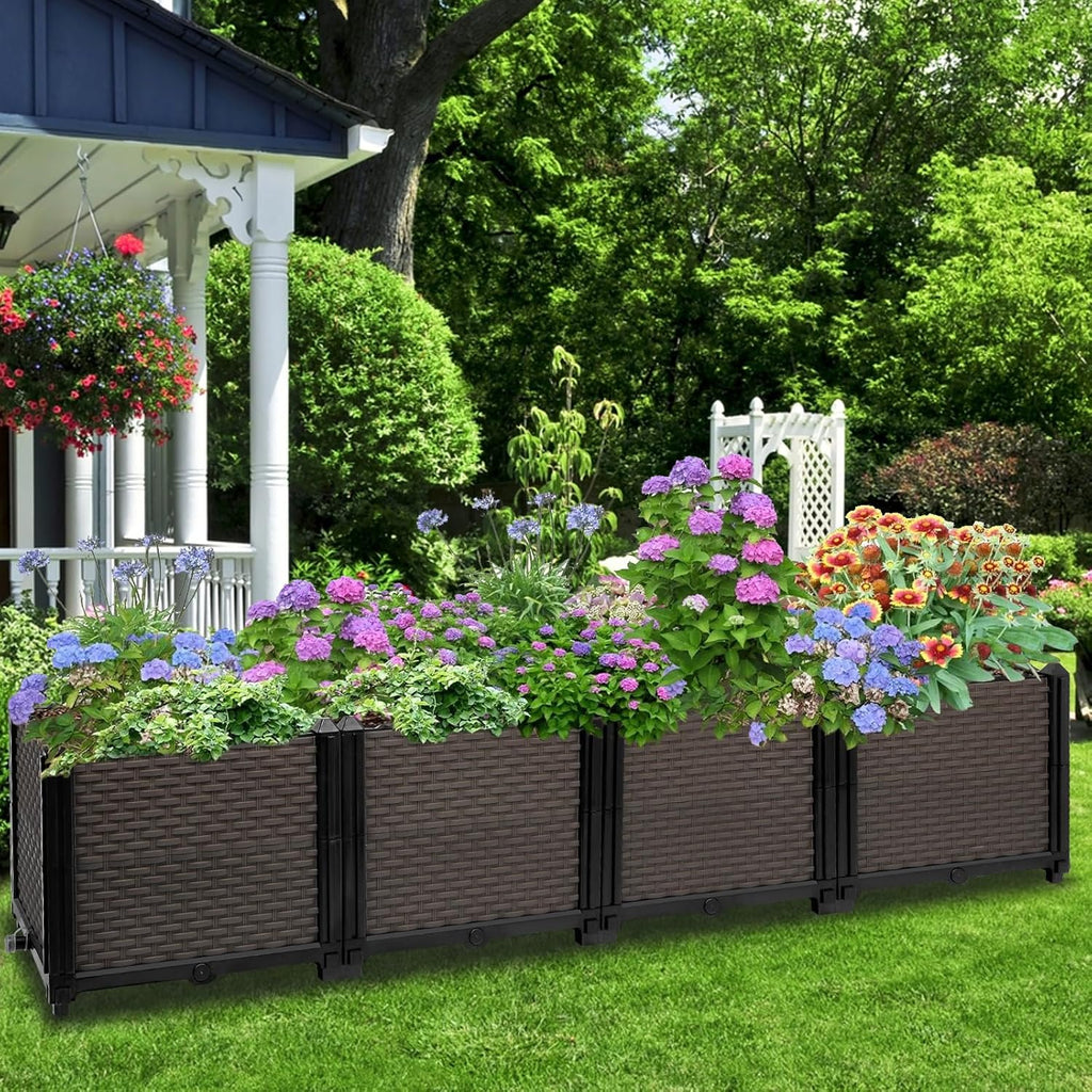 Large Raised Planter Box Outdoor Self Watering 62.9"x15.7"x14.2" , Deep Raised Garden Bed - Elevated Garden Box with Drainage Plug, Rectangular Garden Planter Perfect for Garden Patio Balcony Deck