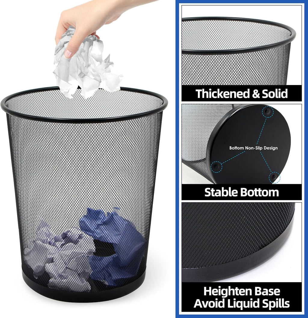10-Pack 6 Gal Mesh Office Trash Can&150Pcs Garbage Bags, Black Mesh Trash Cans, Open Metal Wire Waste baskets