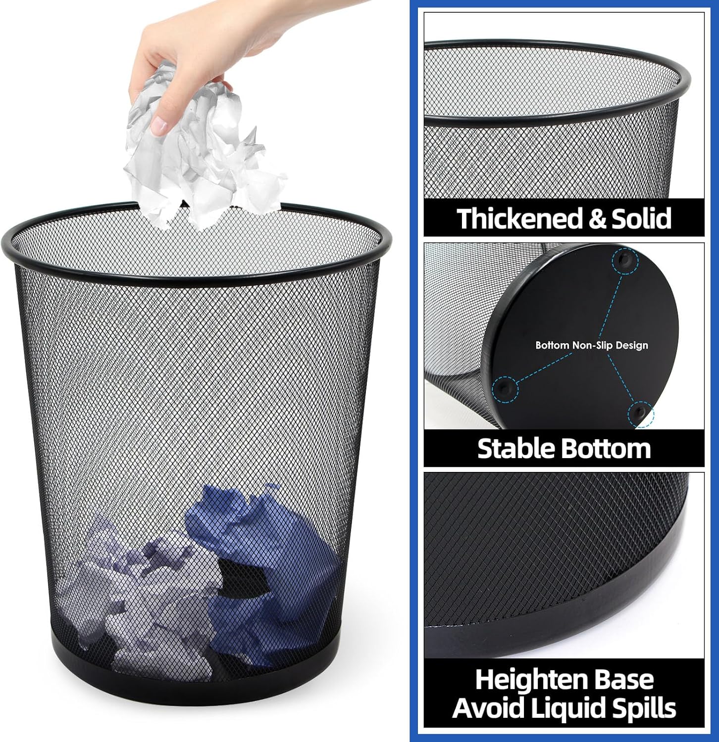 10-Pack 6 Gal Mesh Office Trash Can&150Pcs Garbage Bags, Black Mesh Trash Cans, Open Metal Wire Waste baskets