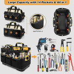 Hard Bottom Tool Bag, Electrician Tool Bag, 15 inch Tool Bag Organizer, 1680D Open Top Tool Bag,Tool Bags for Men Heavy Duty, Electrical Mechanic Reflective Waterproof Wide Mouth Tool Bag