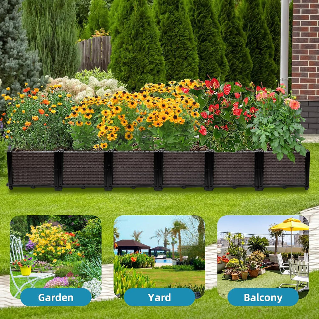 Large Raised Planter Box Outdoor Self Watering 94.4"x15.7"x14.2", Deep Raised Garden Bed - Elevated Garden Box with Drainage Plug, Rectangular Garden Planter Perfect for Garden Patio Balcony Deck