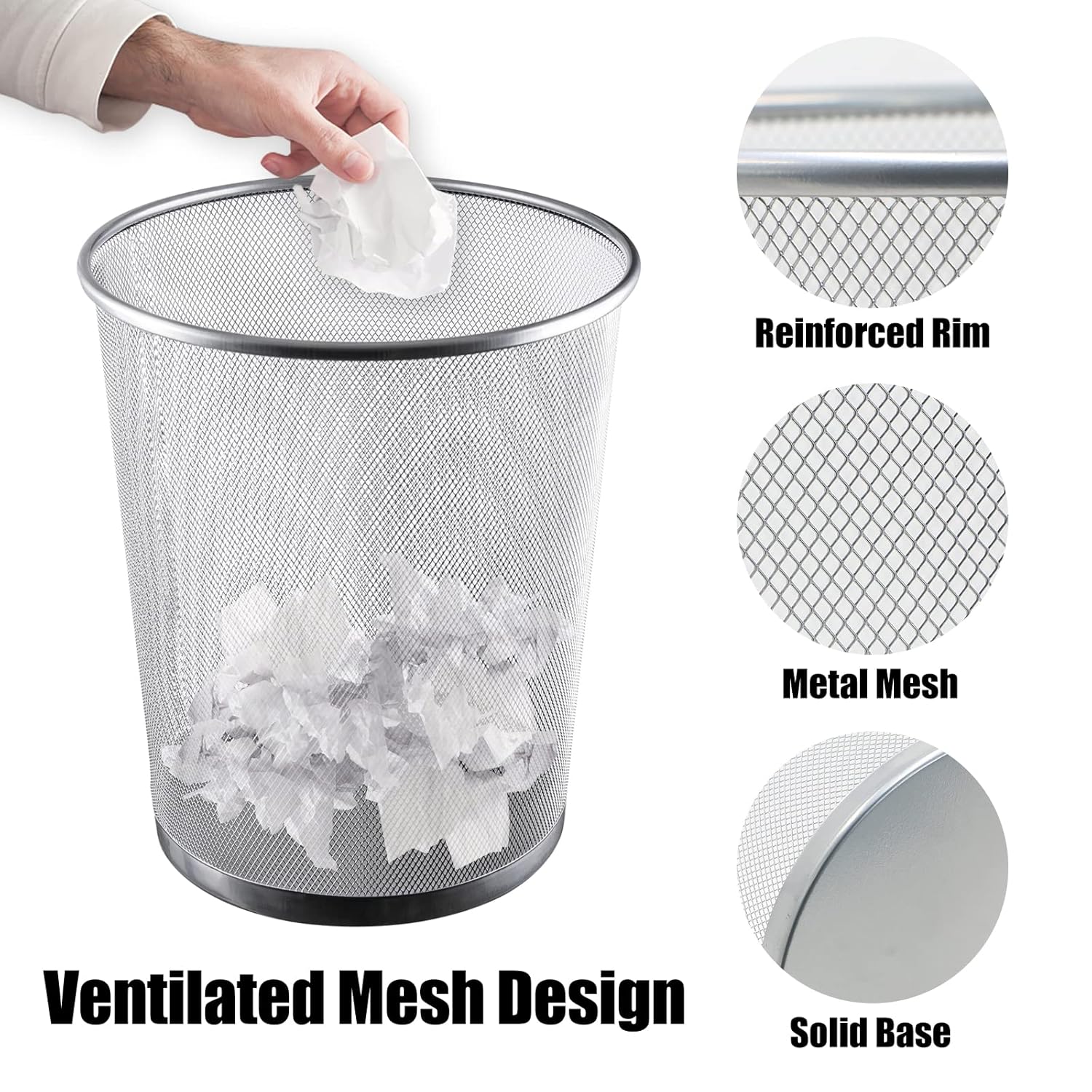 20PCS 6 Gal Silver Mesh Trash Cans, 6 Gal Mesh Office Trash Can, Recycling Garbage Container Bin for Office & Home