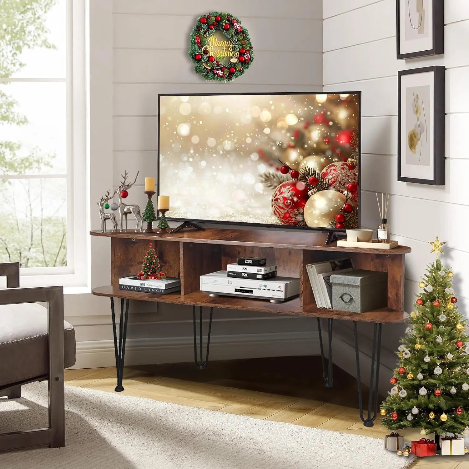 Corner TV Stand with 3 Shelves