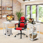 60" L Shaped Computer Desk with Shelves, Coputer Tower Stand, Rounded Corner - Reversible Office Desk with Storage Rack, Large Home Office Desk, L Desk for Home Office, White