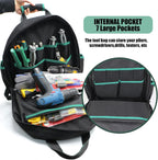 Electrician Tool Backpack, Tool backpack for Men, Construction Tool Bag Backpack Heavy Duty with Waterproof Molded Base, Work Backpack Multi-Use Pocket Black/Green