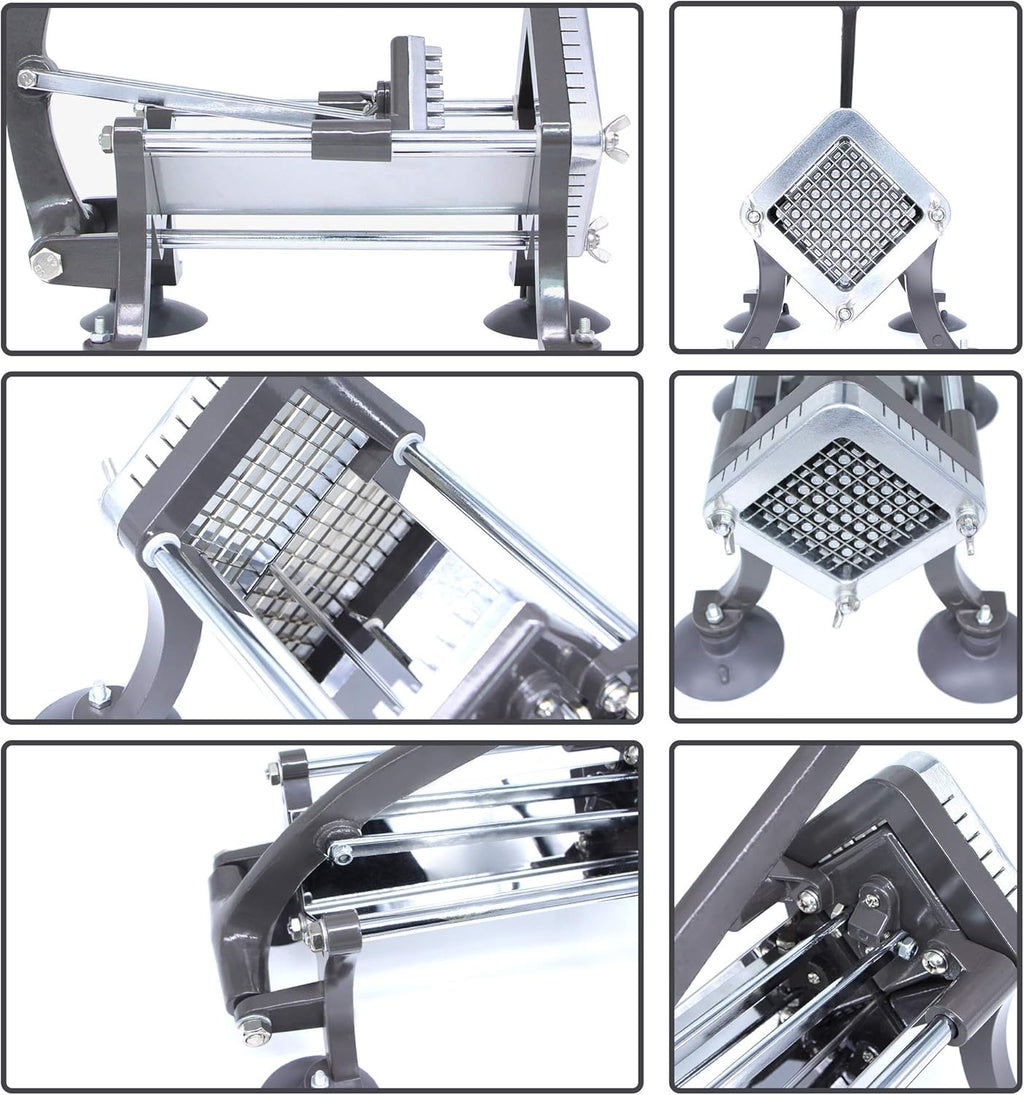 French Fry Cutter Commercial Potato Slicer with Suction Feet Complete Set, Includes 1/4", 3/8",1/2", Gray