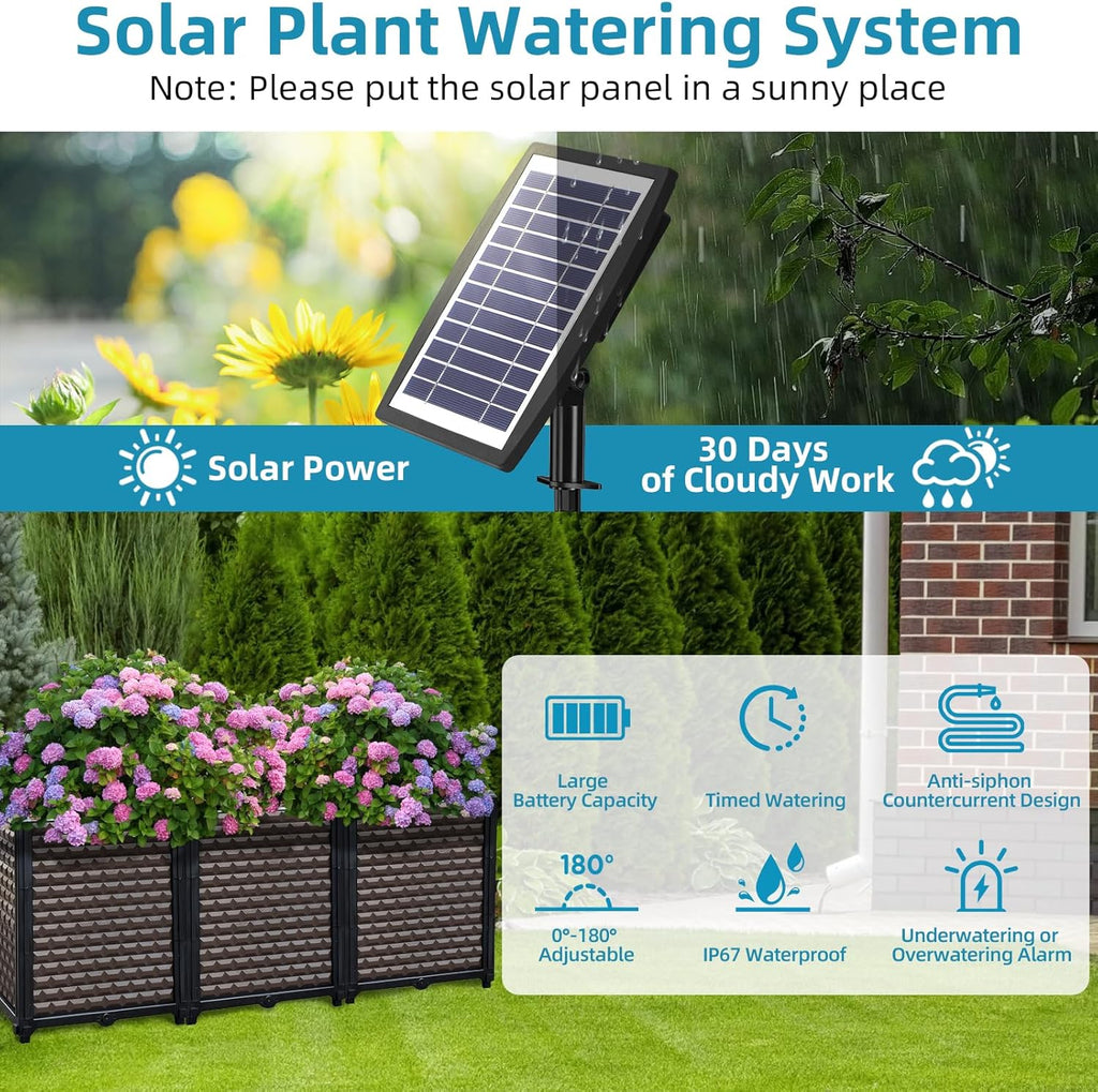 Large Planters for Outdoor Plants with Automatic Drip Irrigation Kits, Deepened 20" H Raised Beds for Gardening Self Watering with Solar Irrigation System for Garden 5 Timer Modes, 47.2"L x 15.7"W
