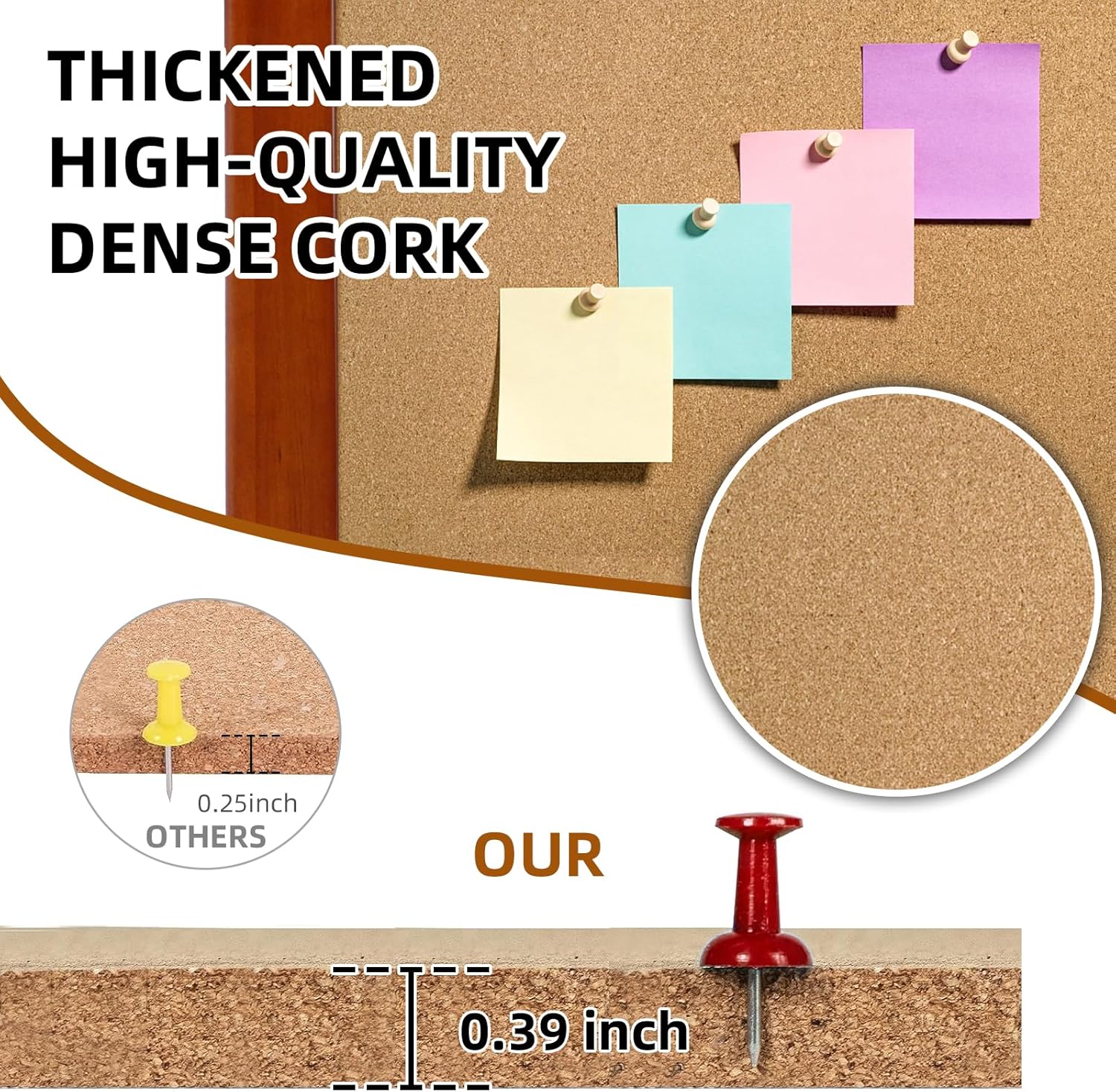 Cork Boards for Wall 24” x 36”, 1 Pack Extra Wide Wooden Framed Bulletin Board, Large Cork Board 24 x 36 for Office Decorative Hanging Pin Board, Corkboards for Wall Notice Board Memo Board