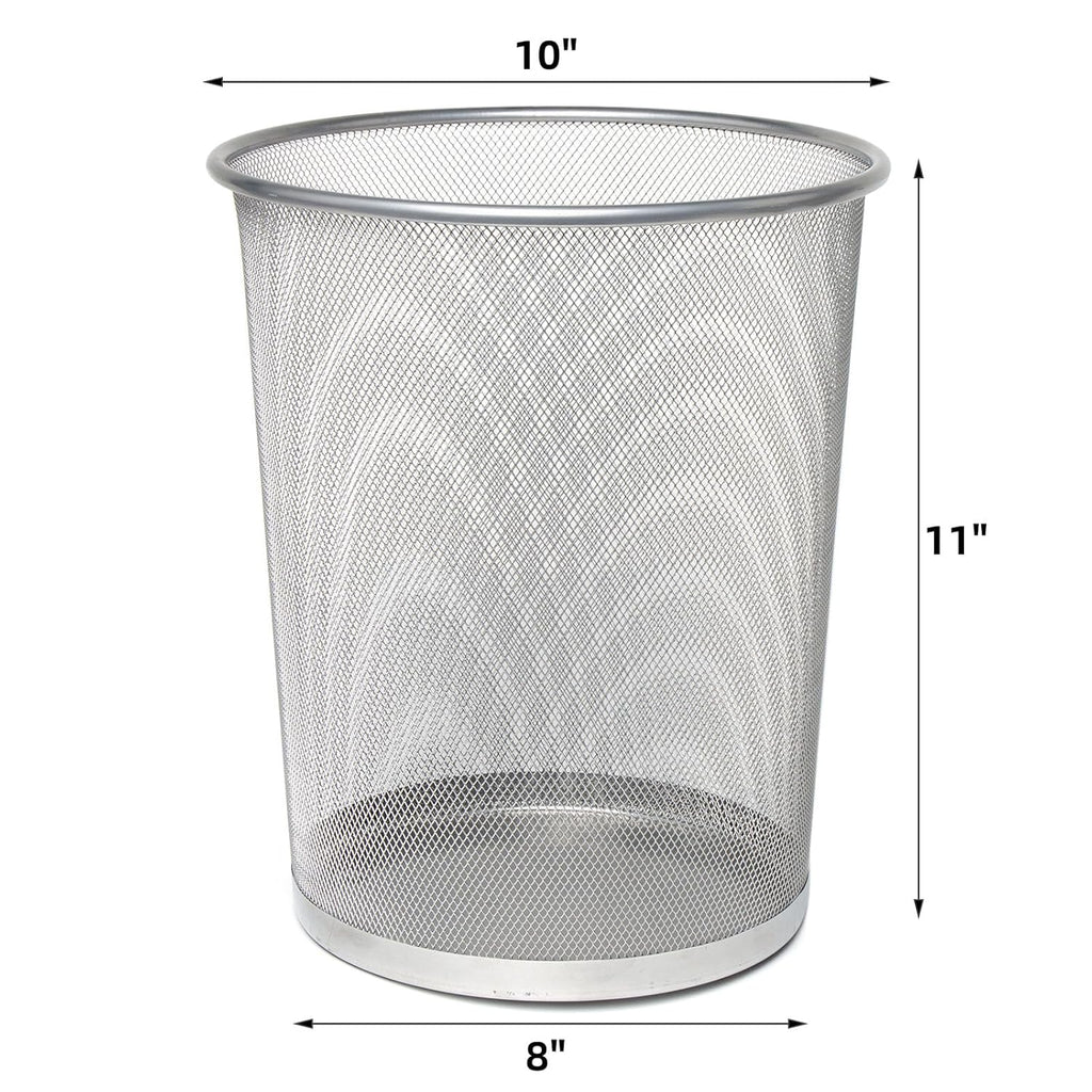 Silver Mesh Trash Cans 4 Gallon, Mesh Office Trash Can 10 Pack, Metal Wire Wastebaskets, Waste Basket Trash Can,Recycling Garbage Container Bin for Office, Home, Bedroom