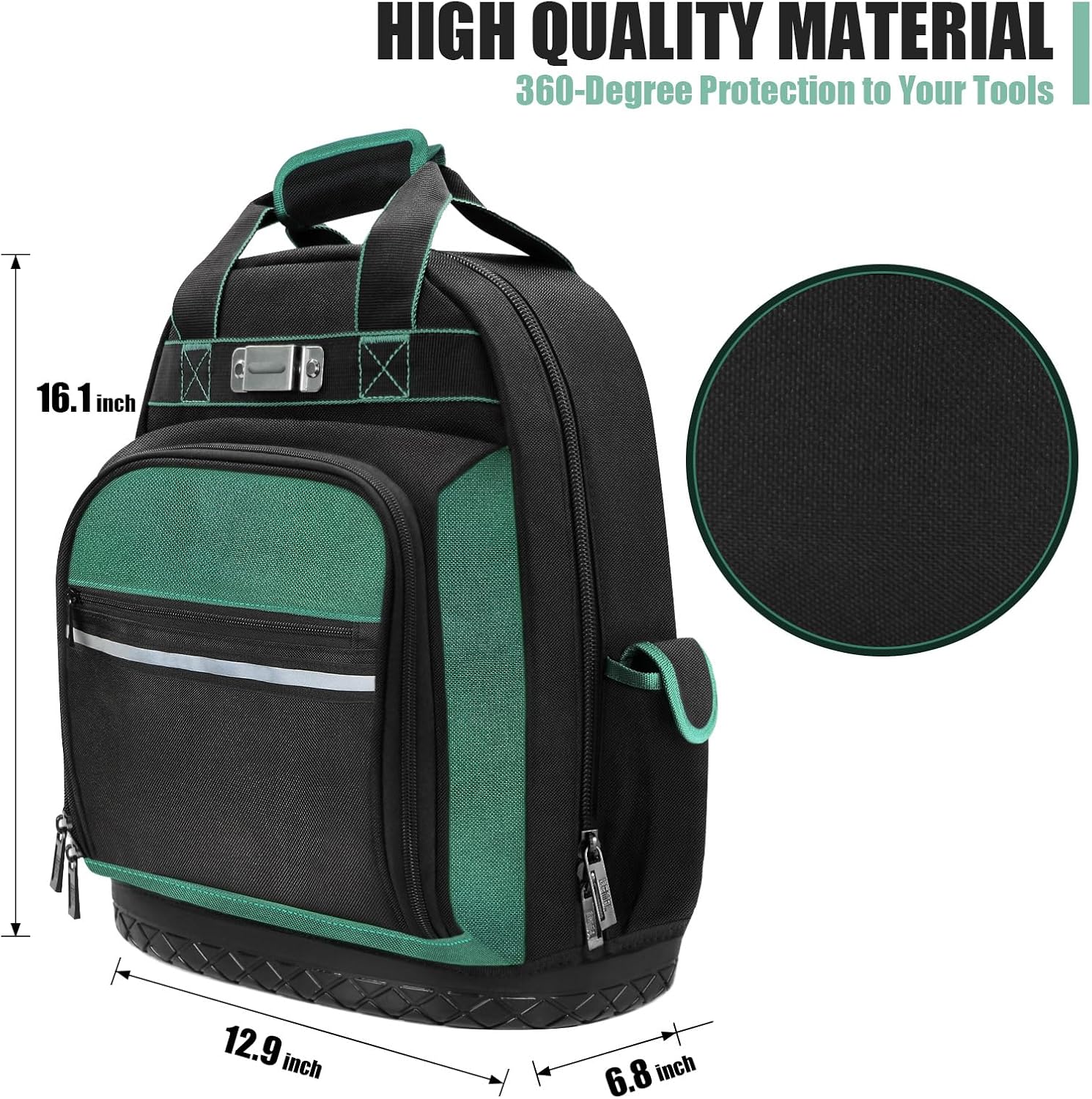 Electrician Tool Backpack, Tool backpack for Men, Construction Tool Bag Backpack Heavy Duty with Waterproof Molded Base, Work Backpack Multi-Use Pocket Black/Green
