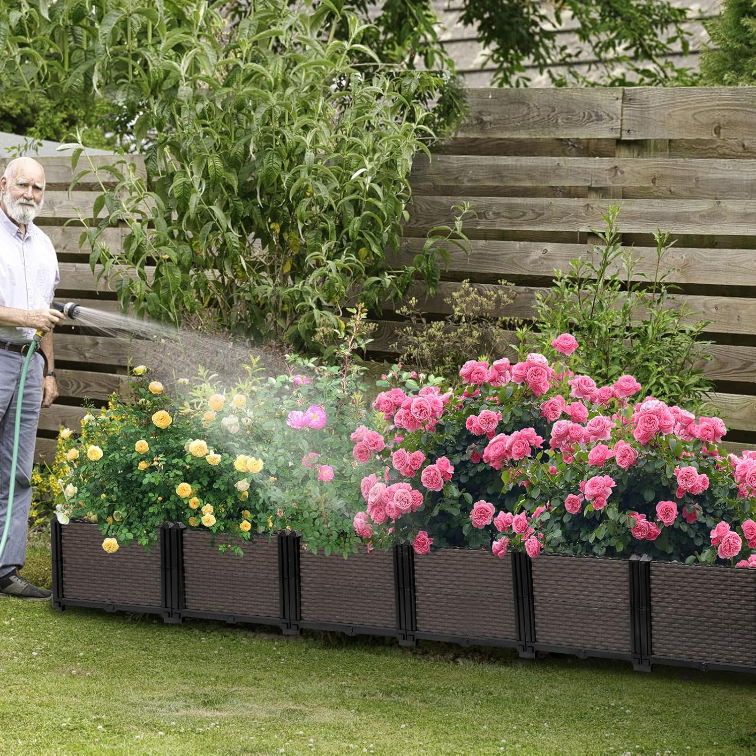 Large Raised Planter Box Outdoor Self Watering 94.4"x15.7"x14.2", Deep Raised Garden Bed - Elevated Garden Box with Drainage Plug, Rectangular Garden Planter Perfect for Garden Patio Balcony Deck