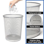 Silver Mesh Trash Cans 4 Gallon, Mesh Office Trash Can 10 Pack, Metal Wire Wastebaskets, Waste Basket Trash Can,Recycling Garbage Container Bin for Office, Home, Bedroom