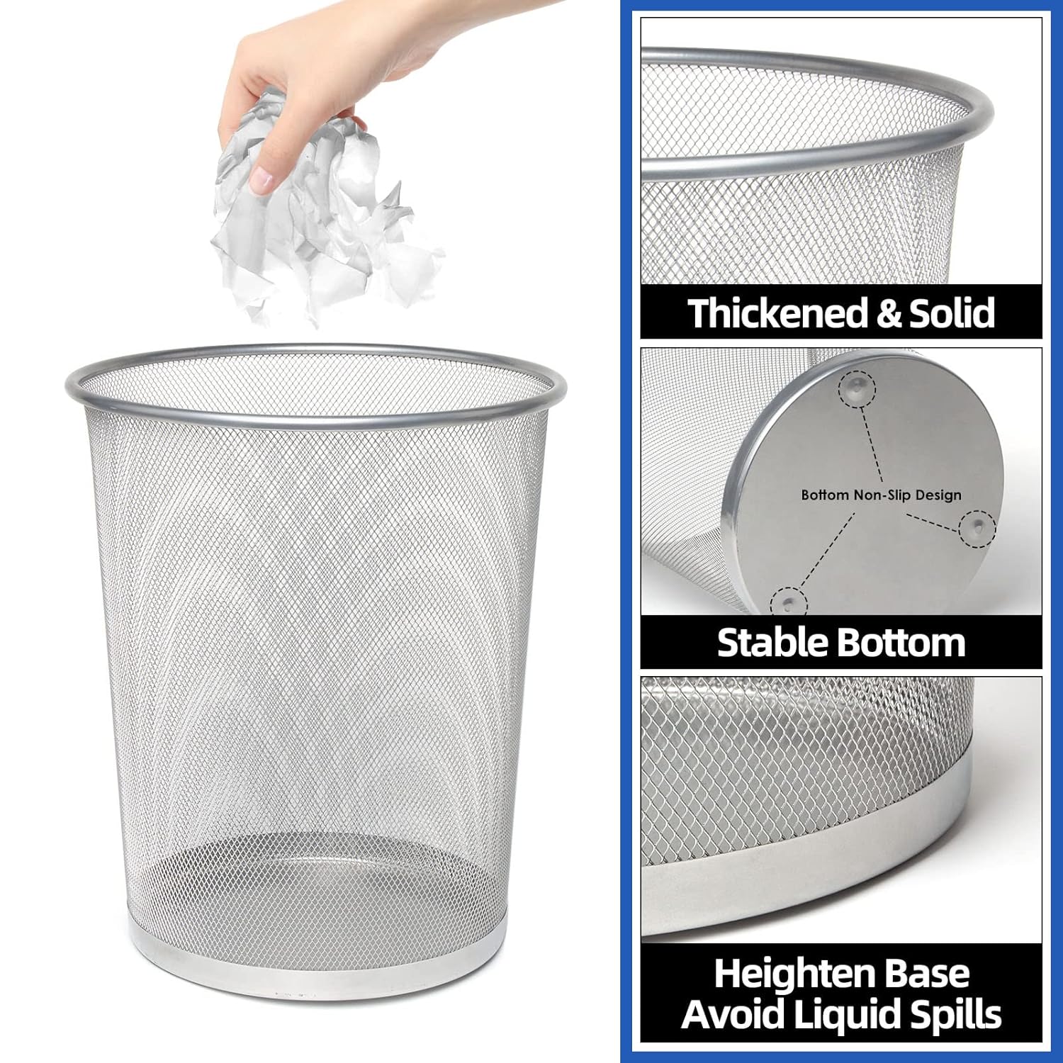 Silver Mesh Trash Cans,10-Pack 6 Gal Mesh Office Trash Can,Open Metal Wire Wastebaskets, Waste Basket Trash Can for Near Desk, Small Garbage Can,Recycling Garbage Container Bin for Office&Home