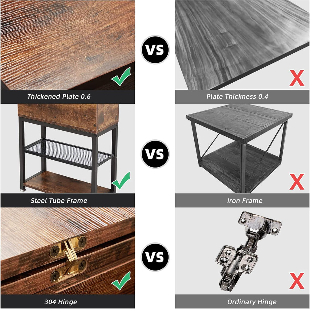 Side Table Living Room with Side Opening and Flip Top,12" D x 24" W x 28" H,Narrow End Table Rustic End Tables with USB Ports and Outlets, Narrow Side Table