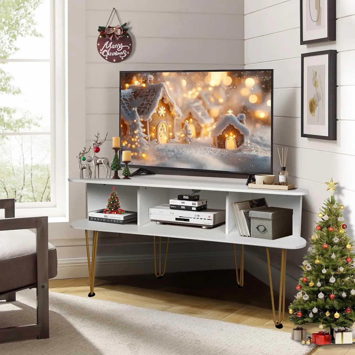 Corner TV Stand with 3 Shelves