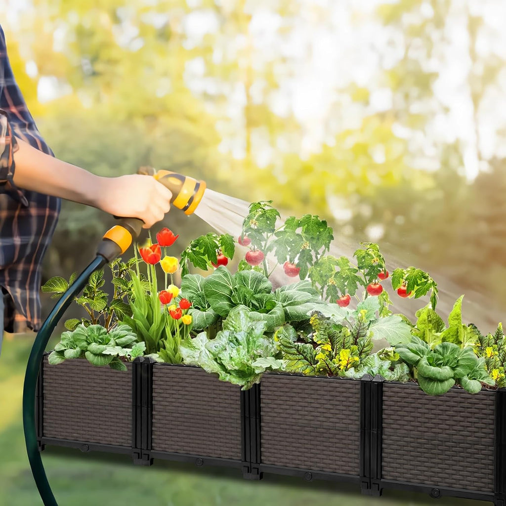 Large Raised Planter Box Outdoor Self Watering 62.9"x15.7"x14.2" , Deep Raised Garden Bed - Elevated Garden Box with Drainage Plug, Rectangular Garden Planter Perfect for Garden Patio Balcony Deck