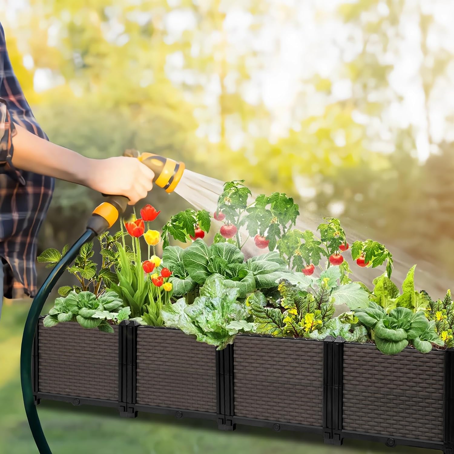 Large Raised Planter Box Outdoor Self Watering 62.9"x15.7"x14.2" , Deep Raised Garden Bed - Elevated Garden Box with Drainage Plug, Rectangular Garden Planter Perfect for Garden Patio Balcony Deck