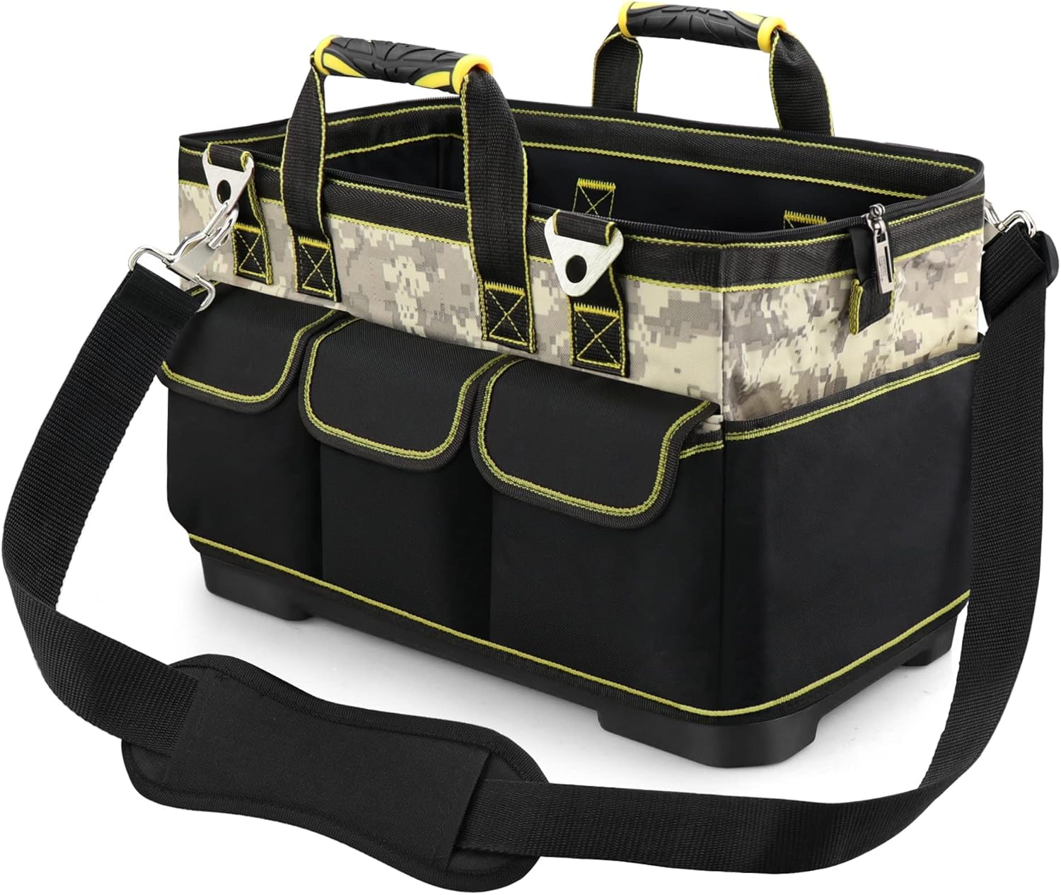 Hard Bottom Tool Bag, Electrician Tool Bag, 15 inch Tool Bag Organizer, 1680D Open Top Tool Bag,Tool Bags for Men Heavy Duty, Electrical Mechanic Reflective Waterproof Wide Mouth Tool Bag