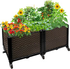 Raised Beds for Gardening with Wheels 31.5"x15.7"x16.1", Self Watering Outdoor Planters, Multiple Combinations & Lockable Casters, Rectangular Garden Planters For Outdoor Plants Flowers, Vegetables