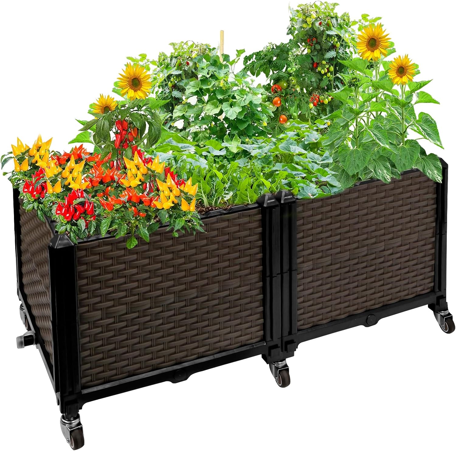 Raised Beds for Gardening with Wheels 31.5"x15.7"x16.1", Self Watering Outdoor Planters, Multiple Combinations & Lockable Casters, Rectangular Garden Planters For Outdoor Plants Flowers, Vegetables