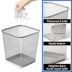 10-Pack Silver Square Metal Trash Cans, 6 Gallon Capacity, Mesh Design, Non-Slip Base, Smooth Edges, Suitable for Office, Home, School