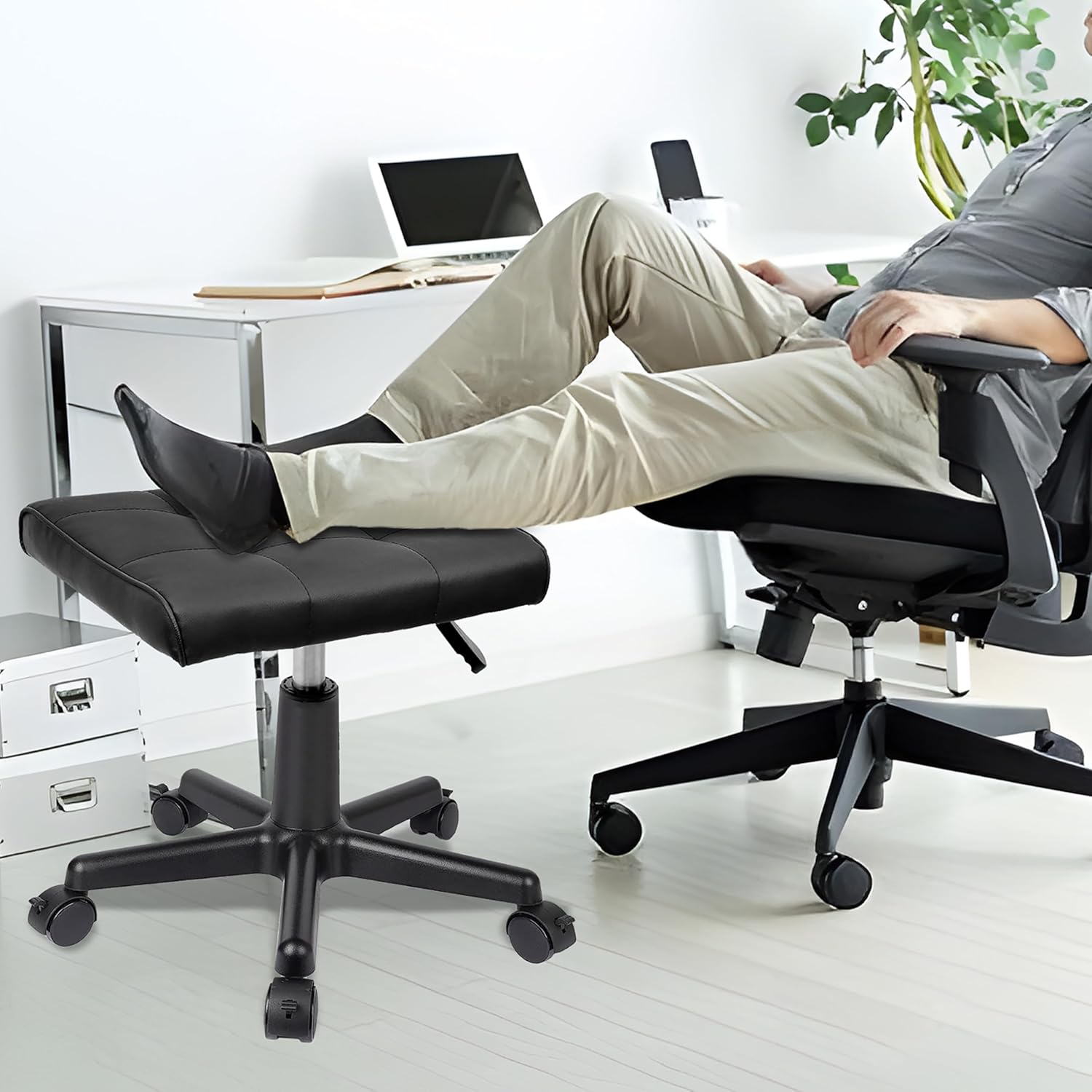 Adjustable Foot Rest with Wheels for Desk Office Gaming Chairs Leg Rest Ergonomic Footrest with Thick Padding