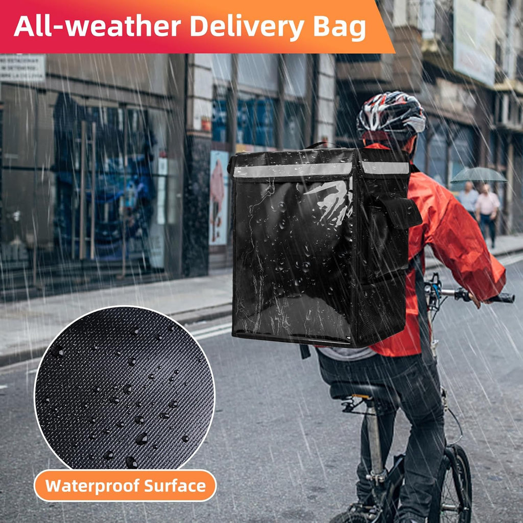 Insulated Food Delivery Backpack with Reinforced Frame and 2 Inner Spaces - 18.5" x 15" x 12.6", Open from Top and Side - Adjustable Divider, Waterproof Food Delivery Bags for Doordash, Restaurant
