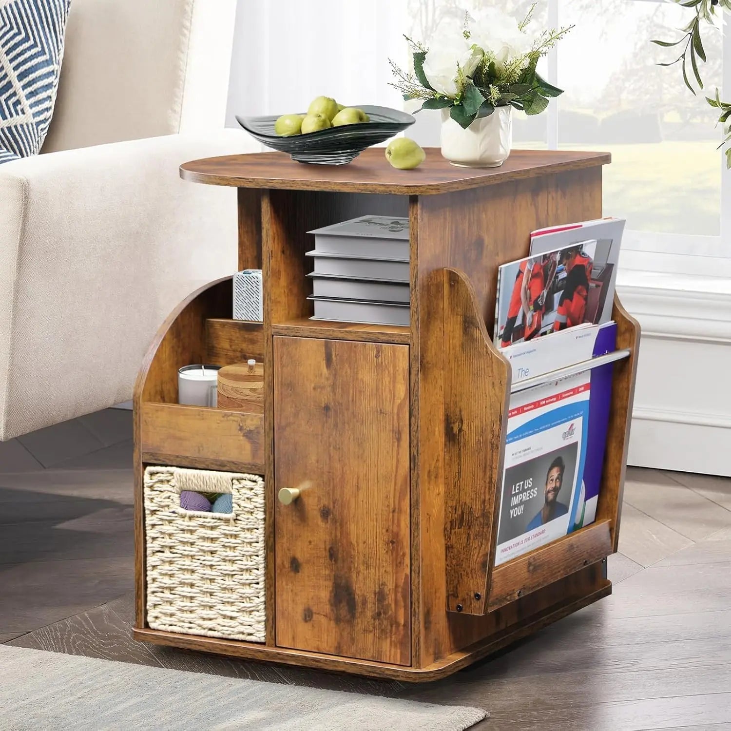 Multi Storage Rotating Side Table
