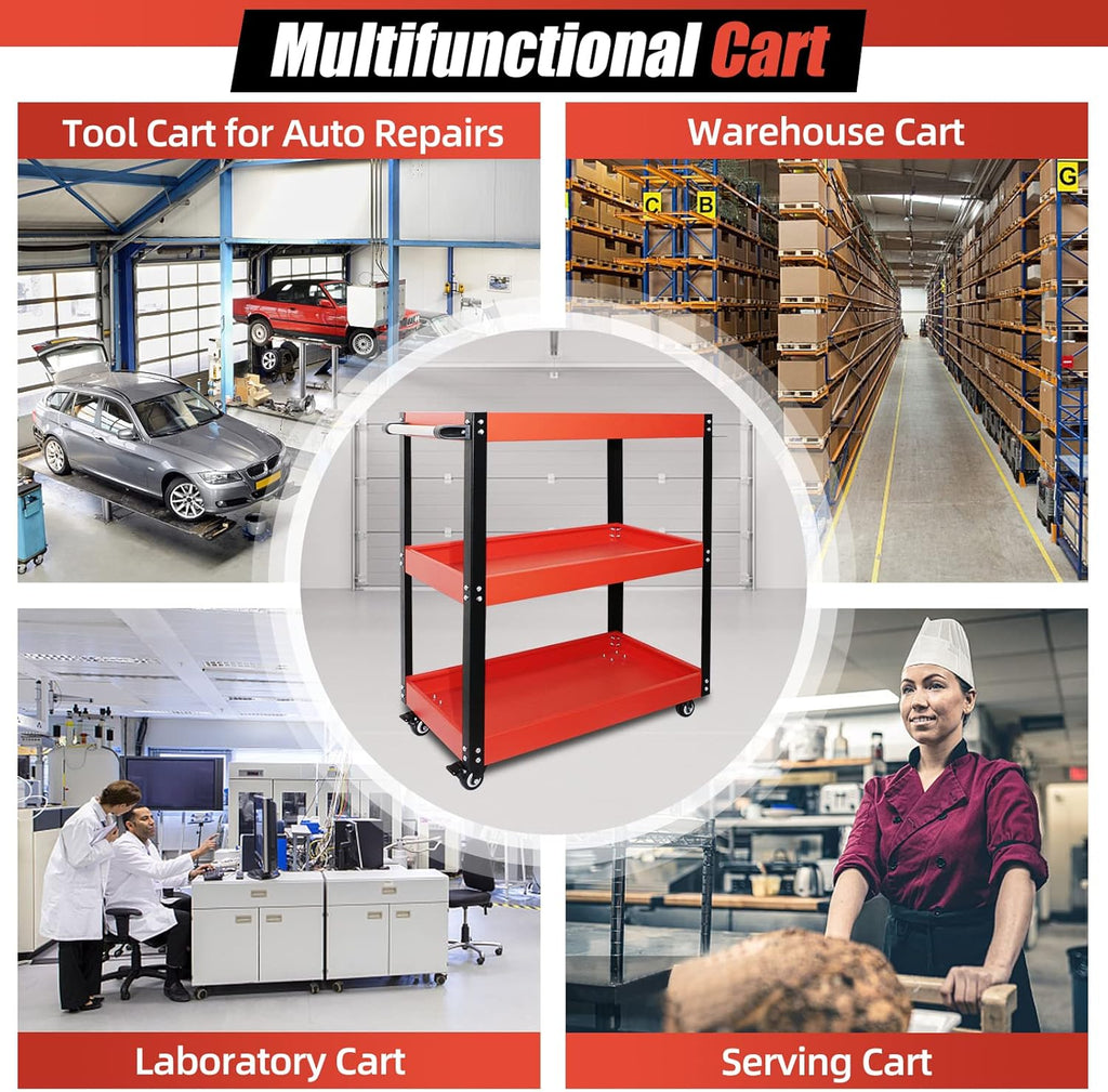 TooCust Tool Cart on Wheels, 500 LBS Capacity, Heavy Duty Metal Mechanic Cart with Screwdriver Shelf, Rolling Mechanics Tool Cart, 3 Tier Heavy Duty Utility Cart Service Cart