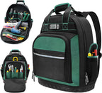 Electrician Tool Backpack, Tool backpack for Men, Construction Tool Bag Backpack Heavy Duty with Waterproof Molded Base, Work Backpack Multi-Use Pocket Black/Green