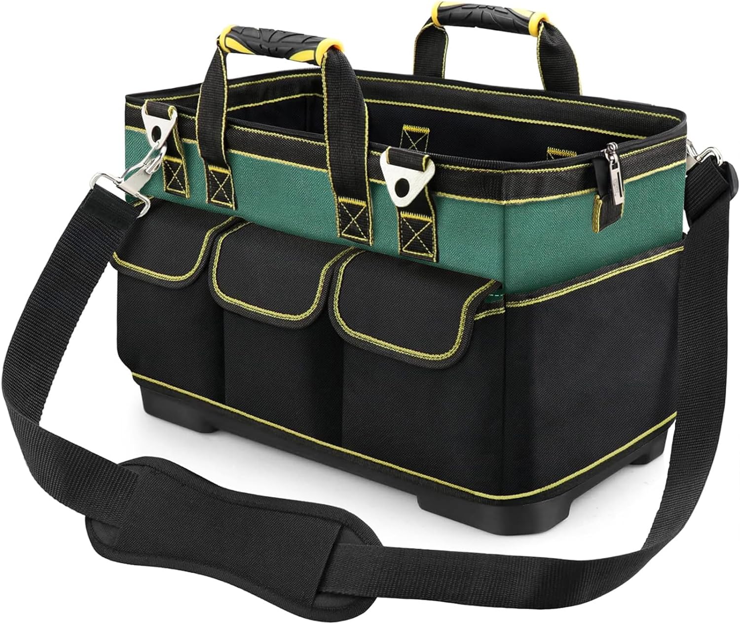 Hard Bottom Tool Bag, Electrician Tool Bag, 18 inch Tool Bag Organizer, 1680D Open Top Tool Bag,Tool Bags for Men Heavy Duty, Electrical Mechanic Reflective Waterproof Wide Mouth Tool Bag