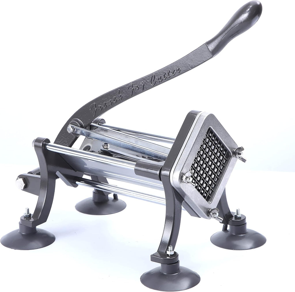French Fry Cutter Commercial Grade Potato Slicer with Stand Suction Feet Complete Set, Includes 1/4", 3/8", 1/2", 2 Pieces L Stand