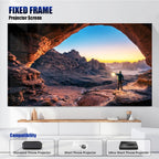 Edge Free Fixed Frame Projector Screen 120 Inch, Diagonal 16:9 4k 8k Ultra HD 3D Ready Fixed Projector Screen, Fixed Frame Projector Screen Wall Mount for Indoor Movie Video Home Theater