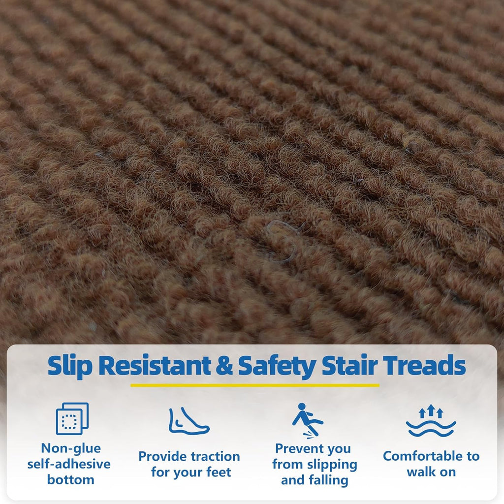 Non-Slip Stair Treads, 8" X 30" 16 Pack, Reusable Self-Adhesive Stair Runner Carpet, Carpet Treads for Wood Stairs, Carpet Runner for Stairs, Stair Carpet Strips, Stair Pads, Brown