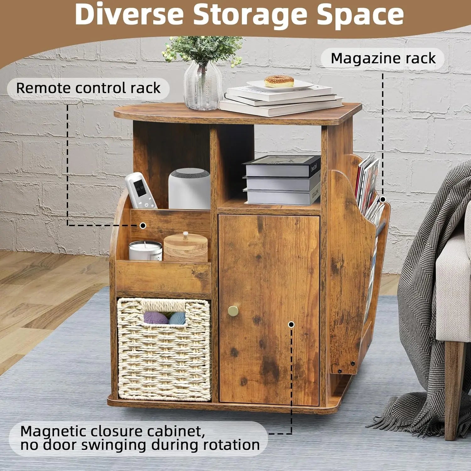 Multi Storage Rotating Side Table