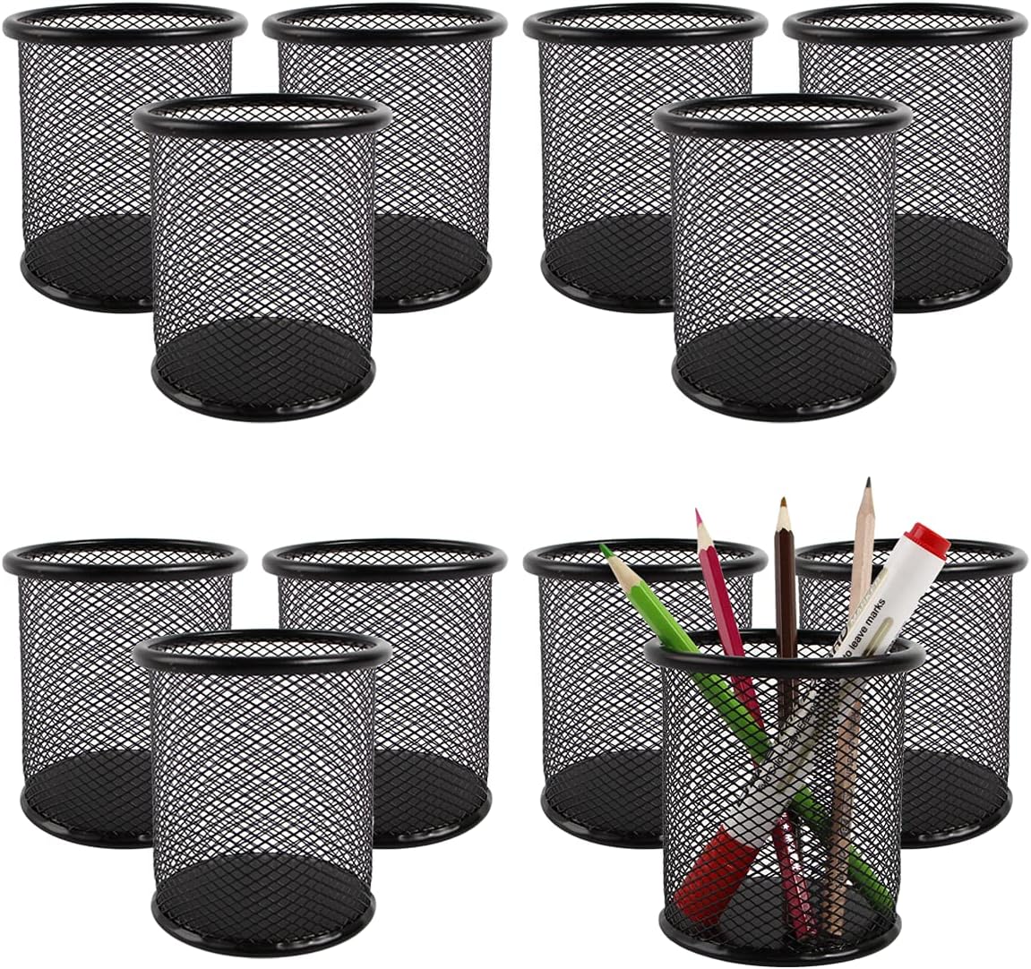 TooCust Black Mesh Pen Holder,12 Pack Square Pencil Cups,Classroom Organization,Pencil Holders,Wire Mesh Pen Holder Makeup Brush Holders Pencil Cup for Desk,Office Supplies, 3.8" H.